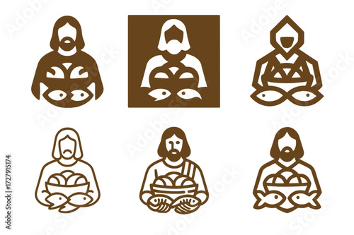 Feeding Logos. Miracles of Jesus. Set Logo of Miracles of Jesus: Feeding the . harmonious logo variations of the same emblematic concept, each with different
