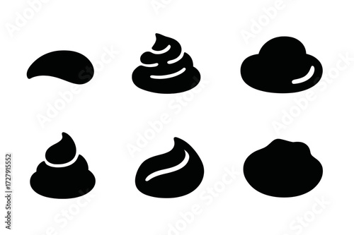 Cream Texture Icons. Solid, filled icon set of cream textures: smooth, whipped, gel, thick, light, creamy, oily, matte. Solid, filled icons in only black
