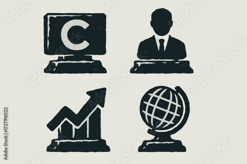 Corporate Ice Sculptures. Solid, filled icon set of corporate ice sculptures: company logo,