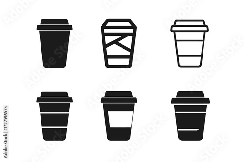 Creative Cafe Logos. Street cafe. Set Logo of Street cafe: To-go coffee cup. harmonious logo variations of the same emblematic concept, each with different