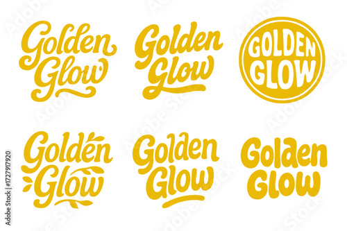 Harmonious Lettering Variations. Golden Glow. Set lettering. harmonious lettering variations of the same emblematic concept (Whimsical curly type
