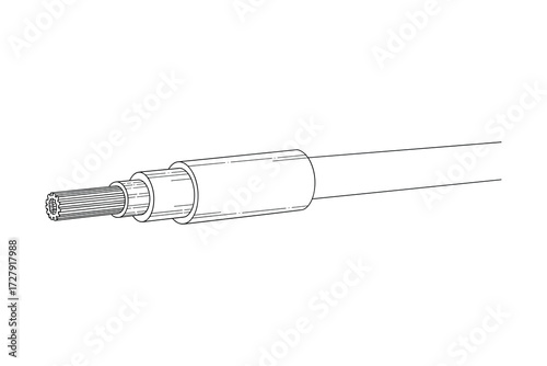 Detailed Illustration of an Electrical Cable's Composition on a Clean White Background.