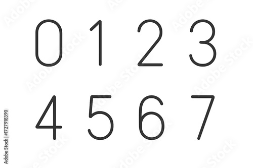 Numeral Icon Set. Outline icon set of numeral set: , , , , , , , . Line icons in only black color, consistent stroke weight of 2px across all icons and sets.