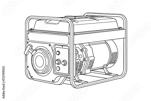 Detailed Line Art of a Portable Generator for Power Backup in Emergency Situations