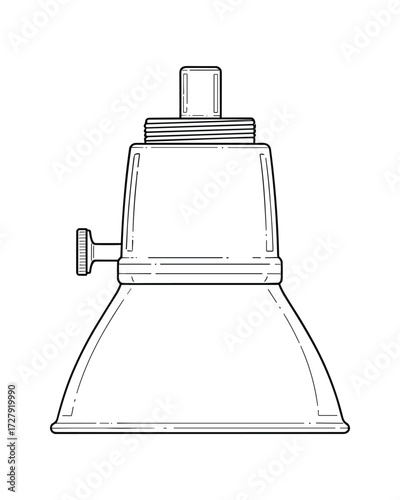 Detailed Line Drawing of a Vintage Industrial Light Fixture with Metal Shade, Design