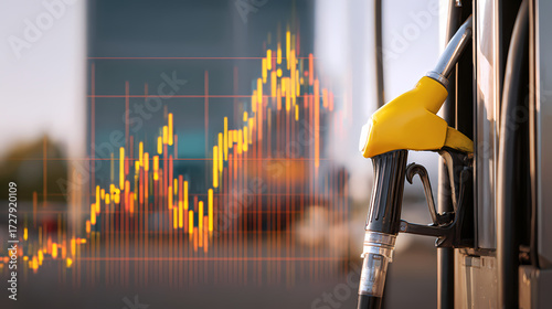 Gas pump nozzle with fuel price chart graph
