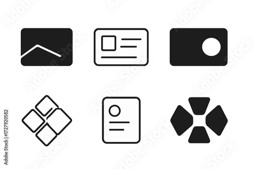 Geometric Logo Grid. Graphic design and branding services. Set Logo of Business card: Business card. Flat solid, Stylized detail, Minimal outline, Negative