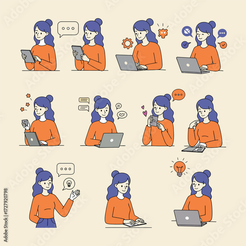 woman working on laptop and mobile phone.
