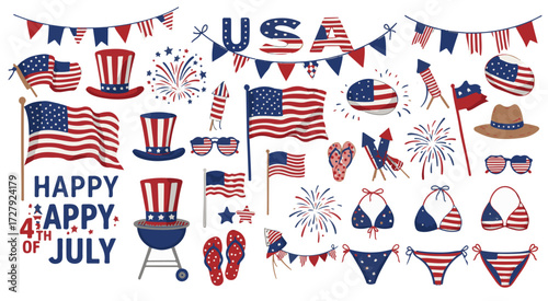 Celebrate America's Independence with vibrant 4th of July icons fireworks hats sunglasses and patriotic apparel for festive gatherings