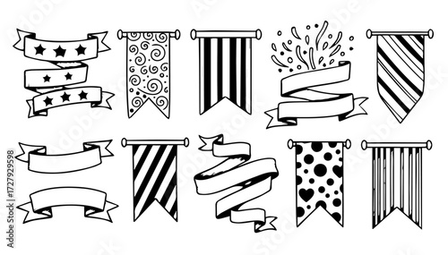 Versatile hand drawn banners and pennants for celebration design, promotions, and festive announcements