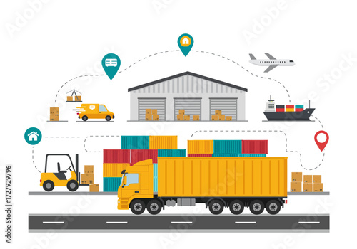  A Large Cargo Truck Traveling on a Highway for Logistics Delivery