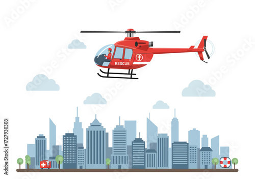  A White Helicopter with Tourists Over a View of Mountains and a River