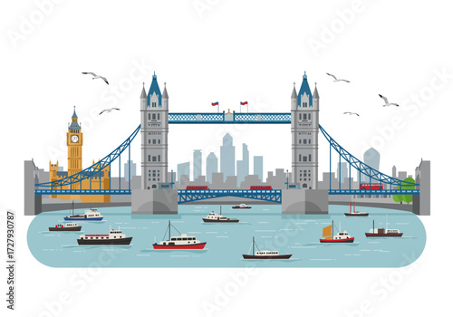 London's Tower Bridge with a View of the River Thames and Boats