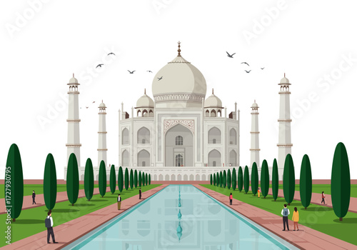 Scenic View of the Taj Mahal in India with a Reflection Pool