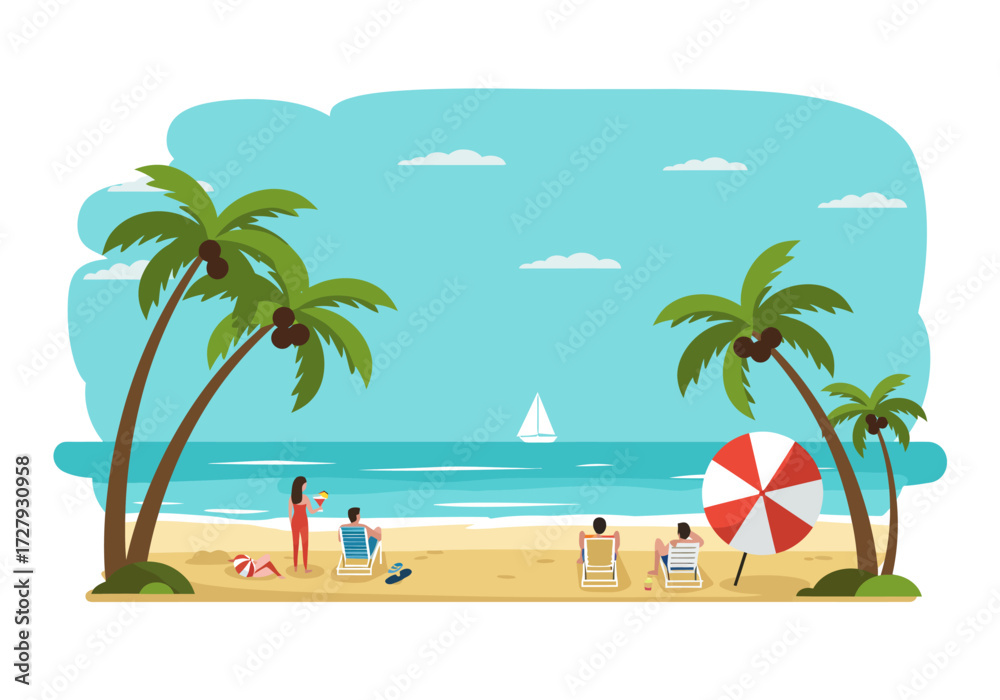 Fototapeta premium Tropical Beach Vacation with Palm Trees and a Sea View