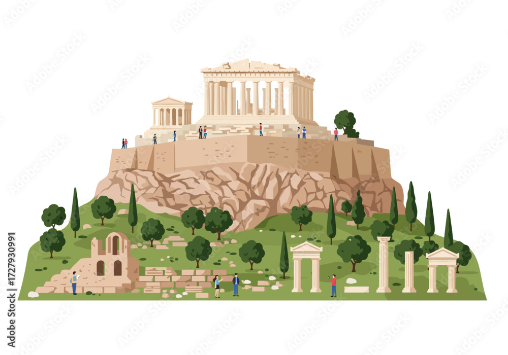 Fototapeta premium Tourists Walking Around the Acropolis Historical Site in Athens