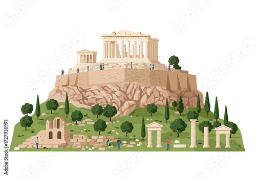 Tourists Walking Around the Acropolis Historical Site in Athens