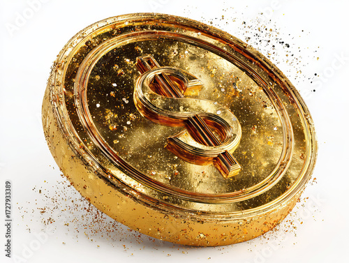 Gold Dollar Coin 3D Shining Render on Transparent Background