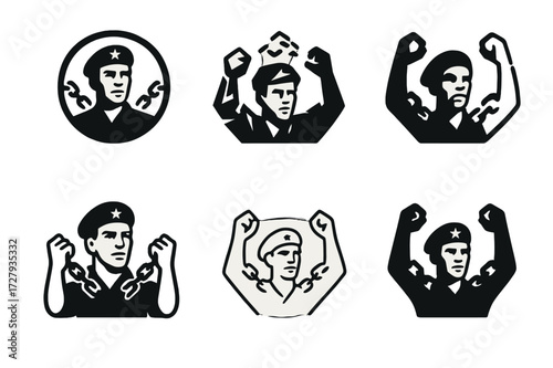 Revolutionary Leaders Emblems. Revolutionary leaders. Set Logo of revolutionary leaders: broken chain. harmonious logo variations of the same emblematic