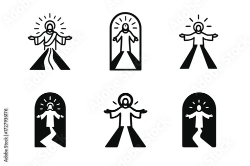Path to Light Logos. Jesus' forgiveness. Set Logo of Jesus' forgiveness: Path to light icon. harmonious logo variations of the same emblematic