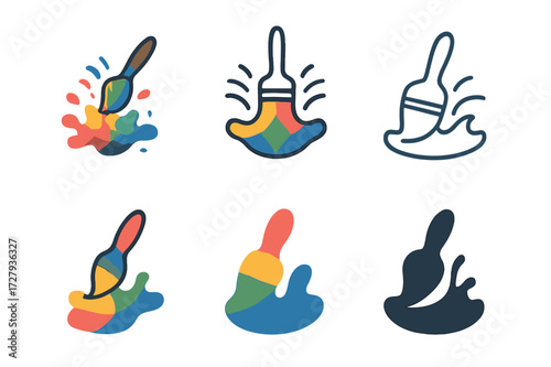 Digital Art Logos. Digital art. Set Logo of digital art: Digital paint splash icon. harmonious logo variations of the same emblematic concept (Stylized detail,