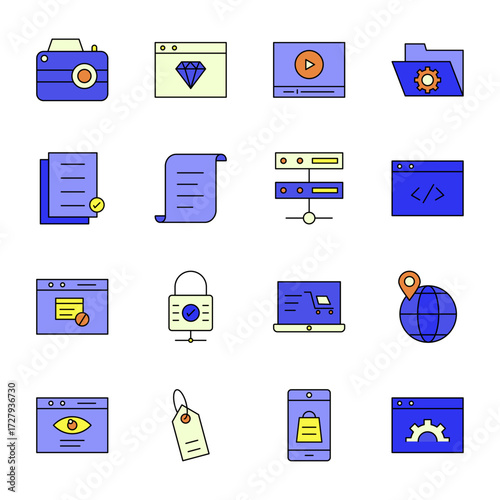 Set of web design and development icons for online business and technology concepts