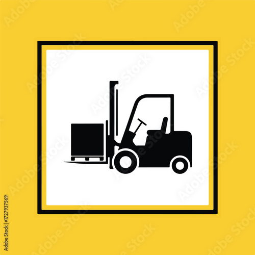 Black forklift truck with cargo box icon silhouette.