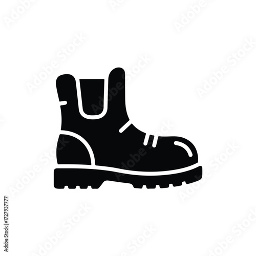 Black glyph icon of a heavy duty industrial work boot.