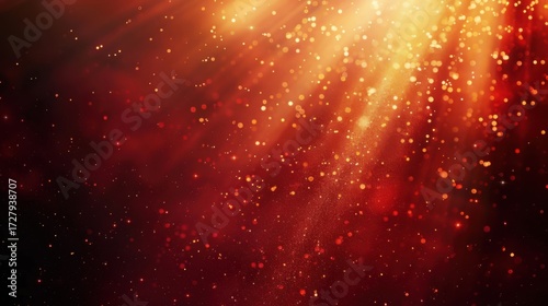 Glimmering Particles Dancing in Warm Golden and Red Light