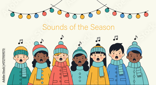 Diverse Group of Children Singing Christmas Carols