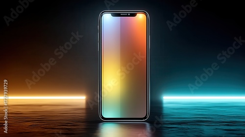 Modern Smartphone with Colorful Glow on Dark Background