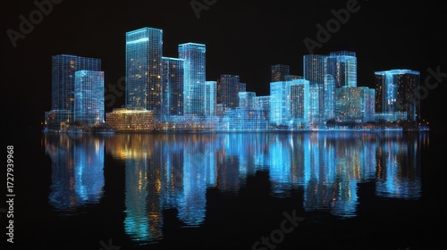 Wallpaper Mural Vibrant City Skyline Illuminated at Night With Reflections on Water Creating a Stunning Visual Experience Torontodigital.ca
