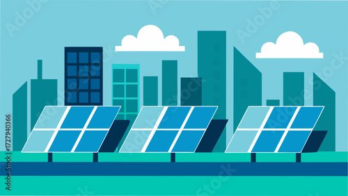 Modern abstract city background with solar panels and clean renewable energy technology