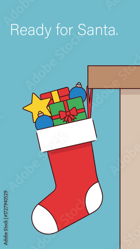 Christmas Stocking Full of Presents Hanging on a Fireplace Mantel