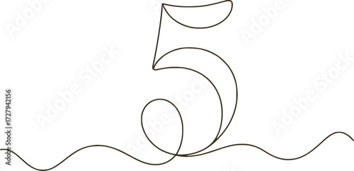 Elegant continuous line drawing of the number five symbol numeral