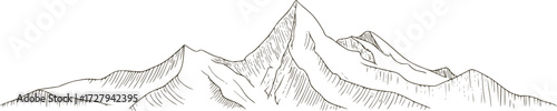 Jagged mountain range sketch with sharp peaks line drawing