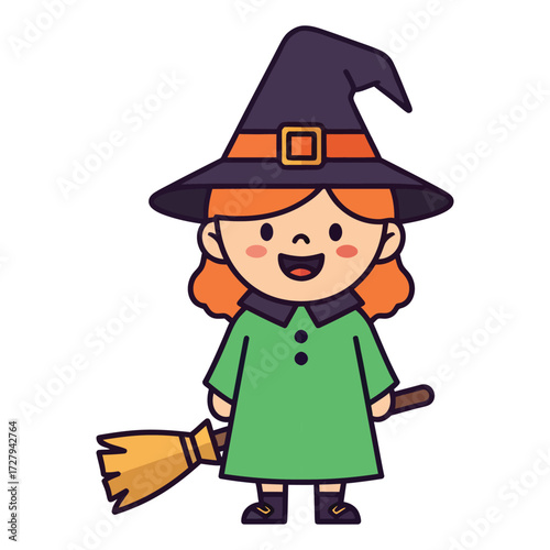 Cute Cartoon Style Little Witch Character Illustration for Halloween Event