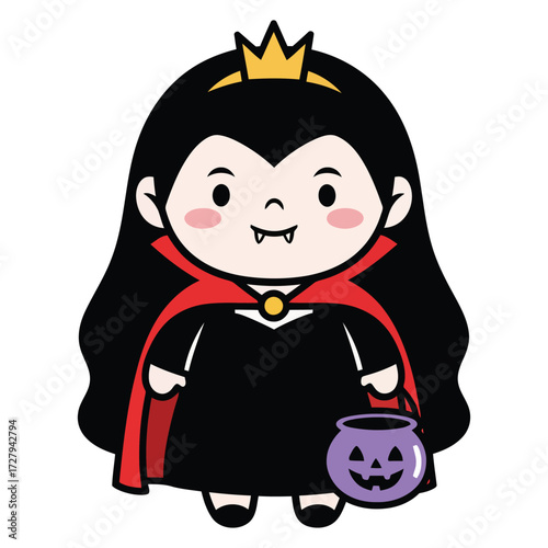 Cute Cartoon Vampire Boy Illustration Wearing Costume for Halloween Party