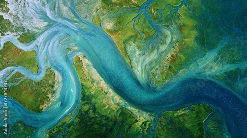 Aerial view of river winding through landscape