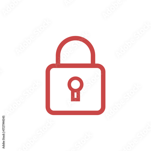 Red Padlock Icon: Simple, Minimalist Security Symbol, Privacy, Protection, Safety, Secure, Digital, Online, Data, Confidentiality, Access Control.