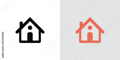 Simple Home Icon: Black and Coral Minimalist House Symbol for Website, App, and UI Design.