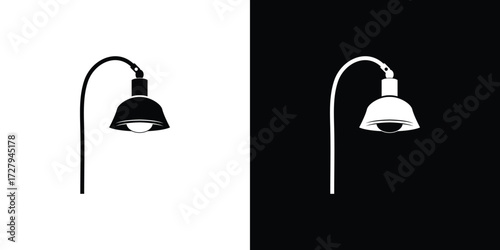 Monochromatic Icon: Elegant Bell-Shaped Outdoor Lamp Post, Minimalist Design, Black and White.