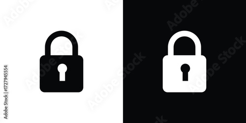 Simple Padlock Icon: Black and White Minimalist Security Symbol for Website or App Design.