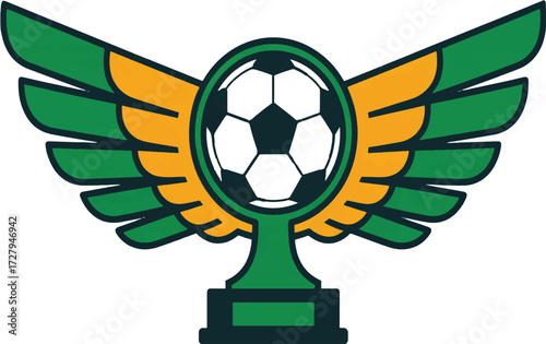 Soccer Trophy Icon with Wings Symbol of Achievement in Sports Competitions