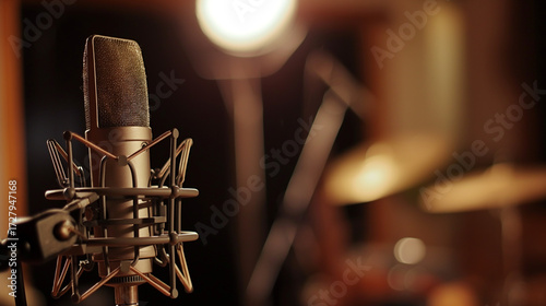 Microfone de estúdio em close-up com iluminação suave