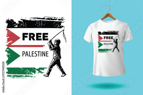 Free Palestine design with Palestine flag. Designing elements for placard, poster, banner, t-shirt.