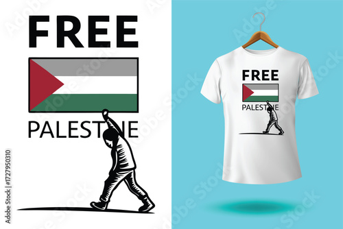 Free Palestine design with Palestine flag. Designing elements for placard, poster, banner, t-shirt.