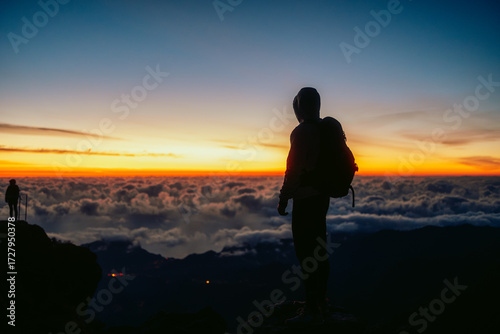 silhouette of a man at pico do arieiro