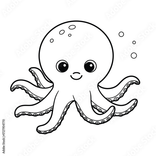 Smiling cartoon octopus with suction cups on a white background. EPS 10.
