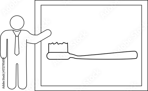 sketch of presentation person icon and toothbrush icon